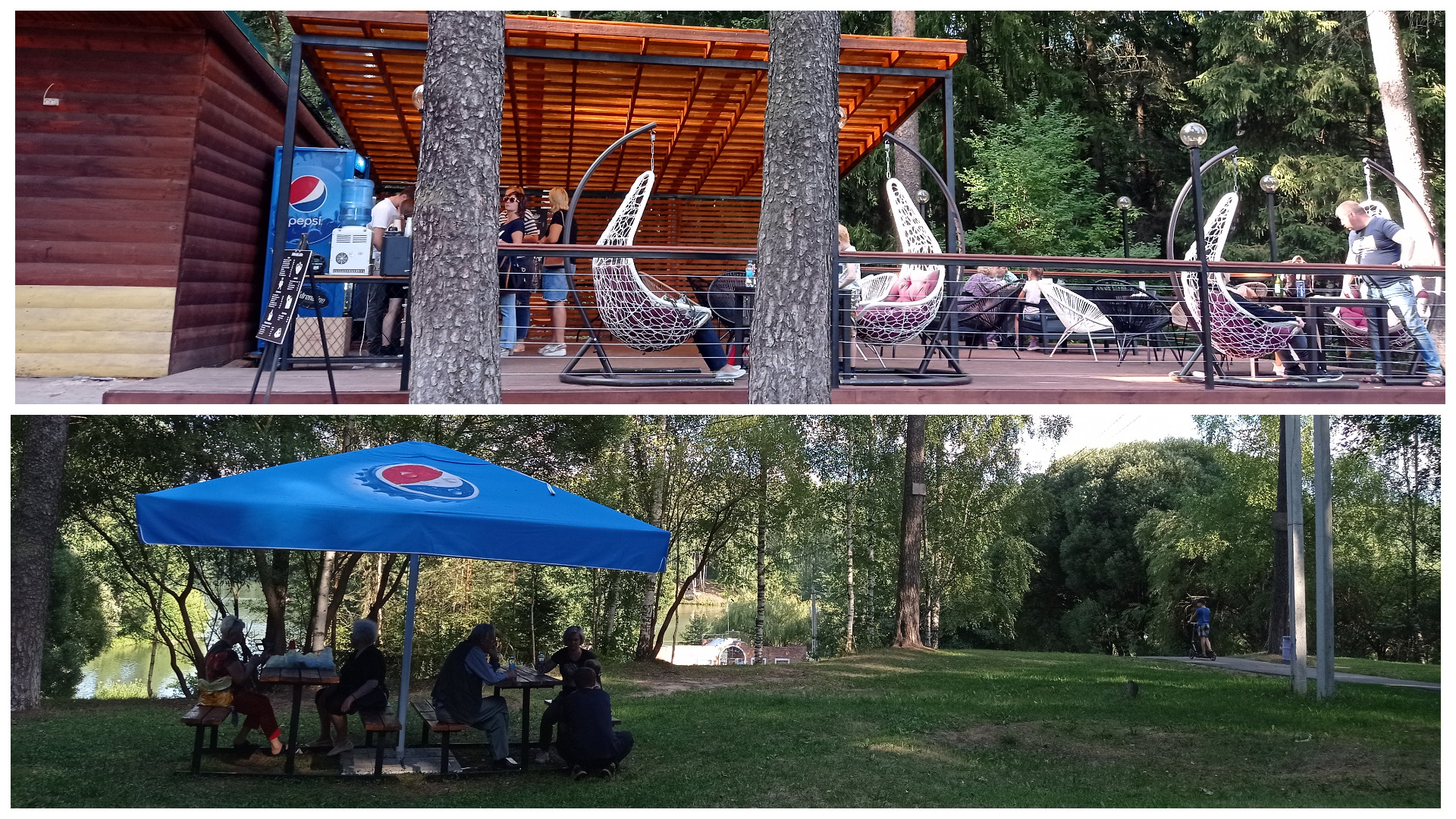 Территория отдыха в парке Харинка, где расположено кафе для посетителей.